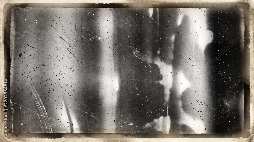 Fototapeta premium Old film texture with scratches, noise and light leaks. Realistic transparent overlay film texture in black-white, dust and grain. Distressed retro movie or photo negative effect of cinema nostalgia
