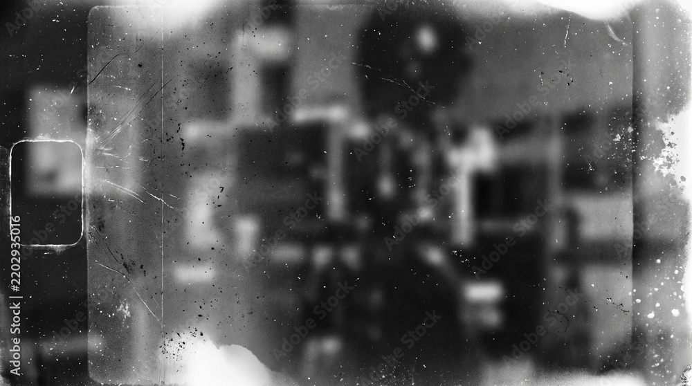 Fototapeta premium Old film texture with scratches, noise and light leaks. Realistic transparent overlay film texture in black-white, dust and grain. Distressed retro movie or photo negative effect of cinema nostalgia