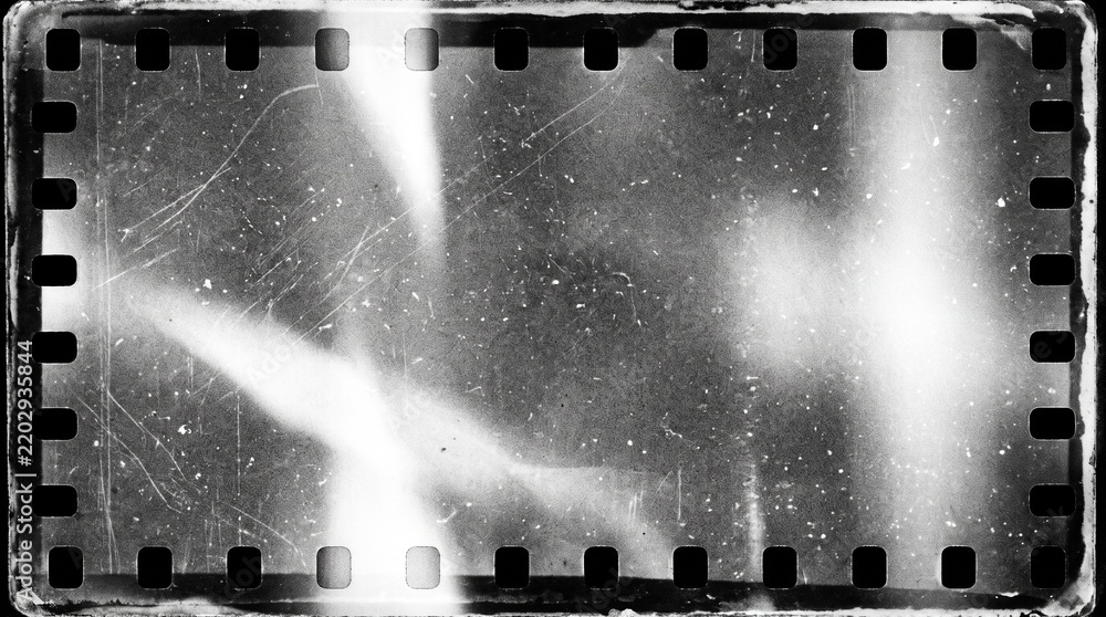 Obraz premium Old film texture with scratches, noise and light leaks. Realistic transparent overlay film texture in black-white, dust and grain. Distressed retro movie or photo negative effect of cinema nostalgia