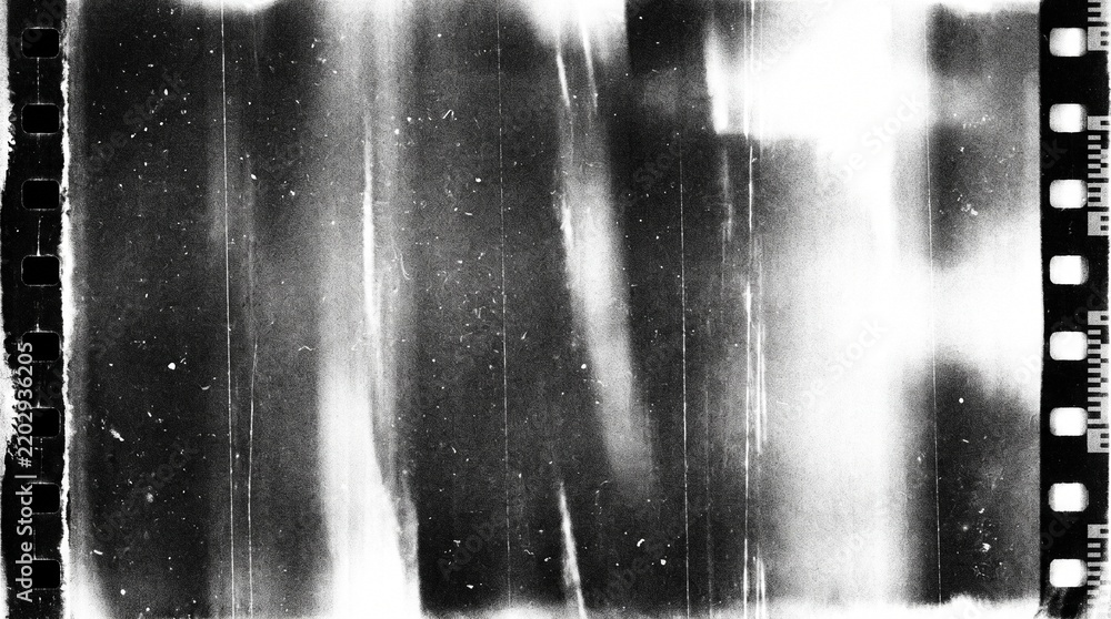 Obraz premium Old film texture with scratches, noise and light leaks. Realistic transparent overlay film texture in black-white, dust and grain. Distressed retro movie or photo negative effect of cinema nostalgia