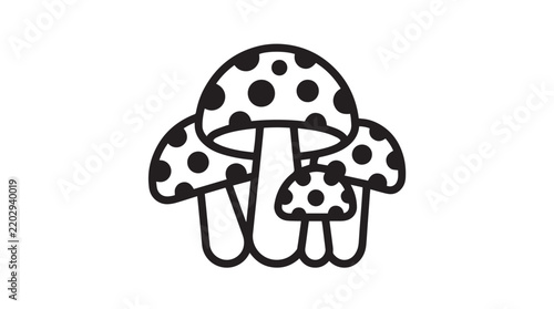 Mushroom vector graphic illustration featuring dotted black and white toadstool fungi design elements