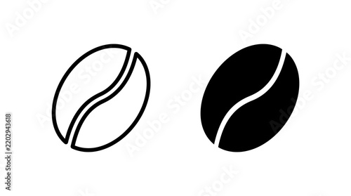 Fotografie Single coffee bean outline and solid vector icons for roasted specialty coffee