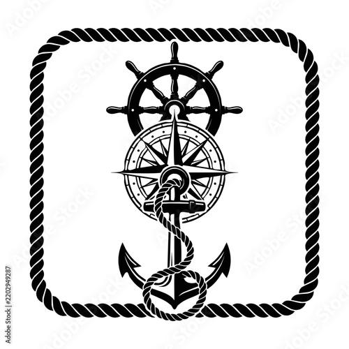 Vintage nautical anchor and compass rose for columbus day holiday