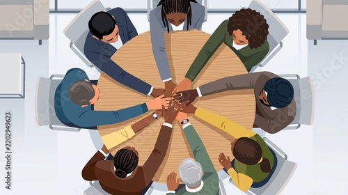 Diverse business team putting their hands together in unity