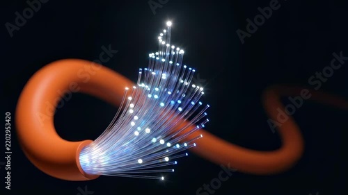 Glowing Fiber Optic Cables Transmitting High-Speed Digital Data.