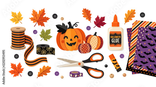 Halloween Craft Supplies Collection with Pumpkins and Decorative Elements