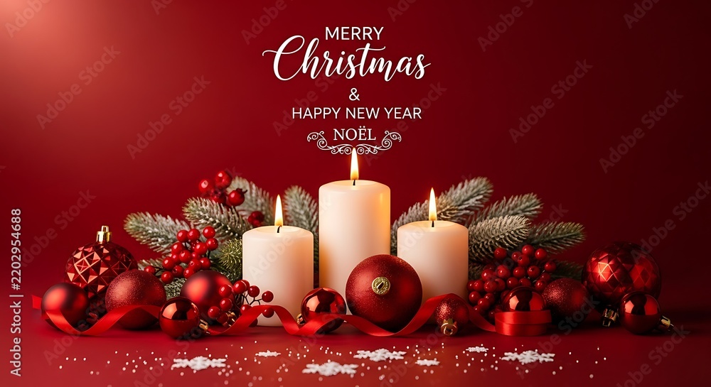 Fototapeta premium Christmas and New Year celebration with candles and ornaments