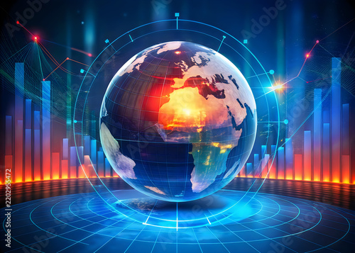 Futuristic glowing globe with digital network connections