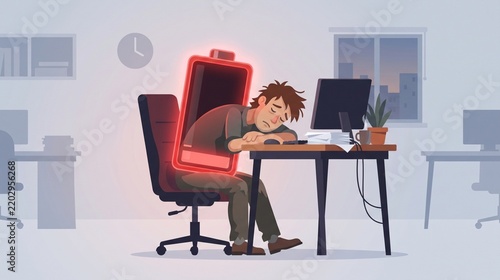 Conceptual art of a tired person as a low battery
