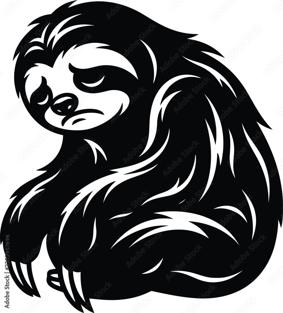 Fototapeta premium A striking black silhouette of a sloth clinging to a branch showcasing its peaceful and relaxed nature