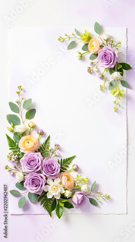 Purple Rose Eucalyptus Diagonal Floral Corner Frame Template Wedding Invitation Background
