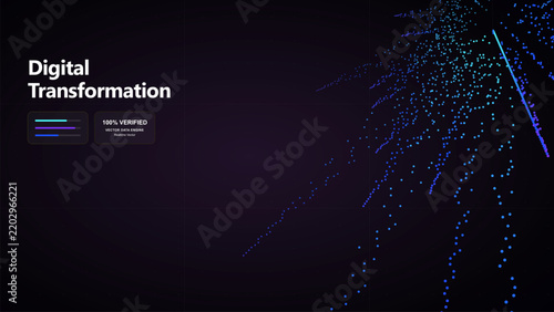 Abstract blue and purple dots creating an expanding wave for digital transformation and technological growth.