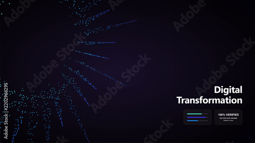 Abstract blue and purple dots forming a dynamic burst for digital transformation and data visualization.