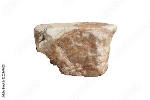 Natural onyx marble side table isolated on white background. Raw stone stool for garden and home luxury interior design decoration.