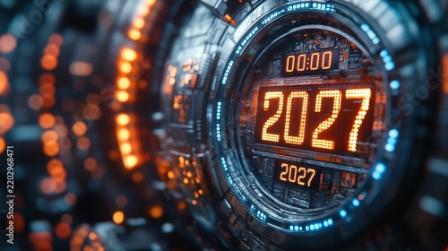 Futuristic 2027 New Year Countdown Clock
