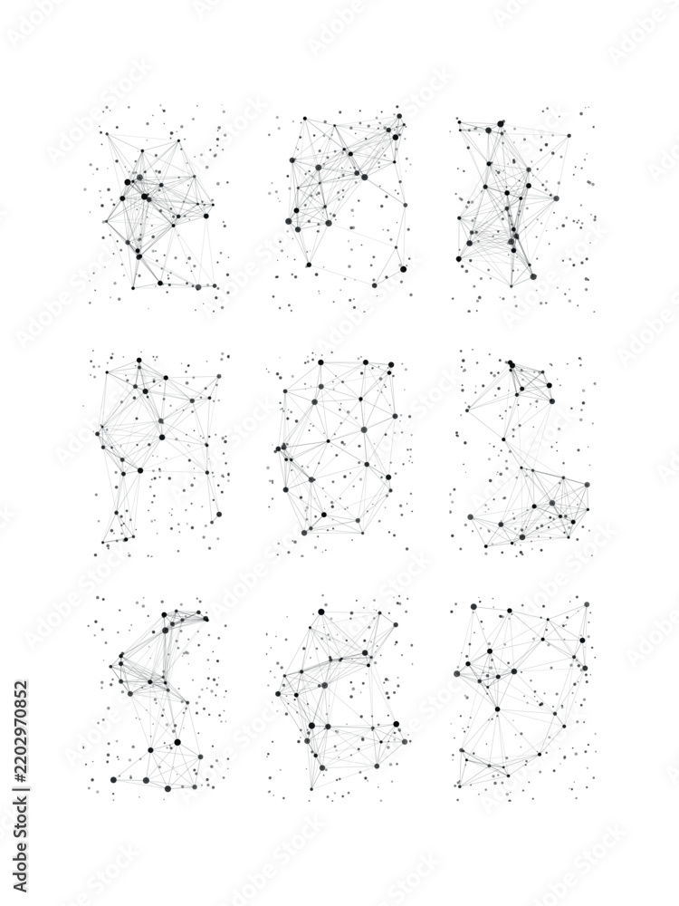 Obraz premium Abstract constellation star map bundle featuring geometric lines, dots, and sparkle node elements for design projects.