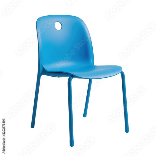 A blue chair with a hole in the backrest