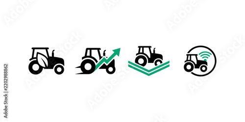 Tractor Smart Farming Agriculture Technology and Agricultural Icons