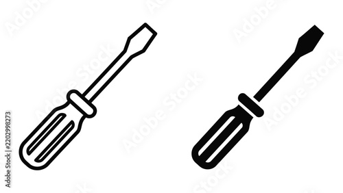 Flat head screwdriver tool vector icon set isolated on transparent background