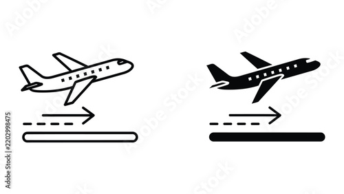 Airplane taking off or landing vector icon representing travel and departure
