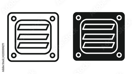 Square ventilation grille icon set showing industrial air duct vent in two distinct styles