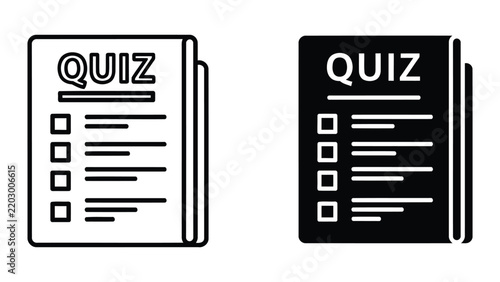 Quiz document icon featuring checklist boxes in clean flat vector graphic format
