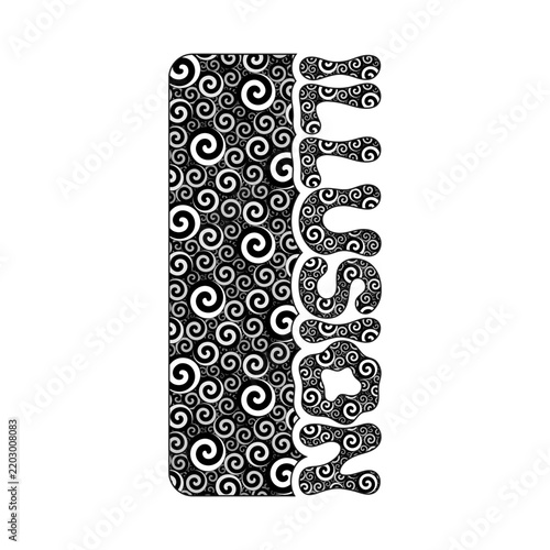 Illustration with the word illusion and hypnotic abstract circles. Isolated vector object on white.