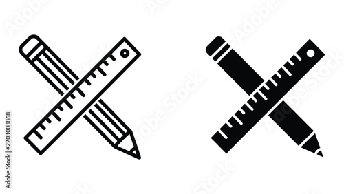 Pencil and ruler crossed vector icon set isolated on transparent background design