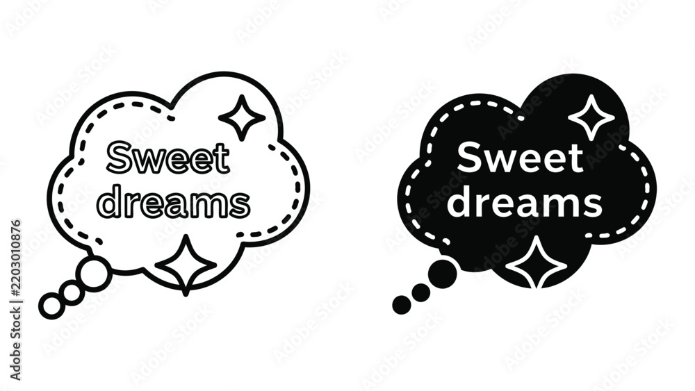 Fototapeta premium Sweet dreams cloud speech bubble vector icons isolated on transparent background