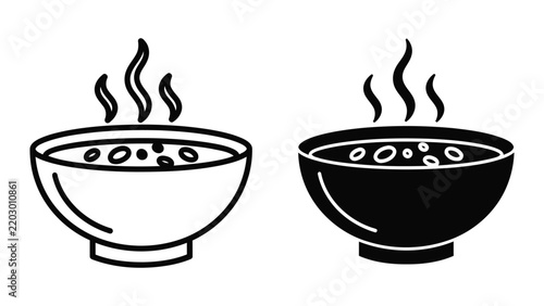 Hot soup bowl with floating ingredients vector icon