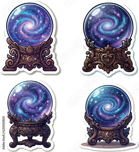 Purple crystal ball on ornate black stand