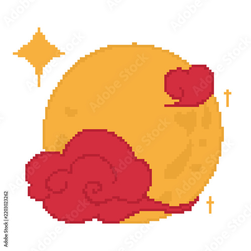 pixel art full moon cloud chinese mid autumn festival night icon