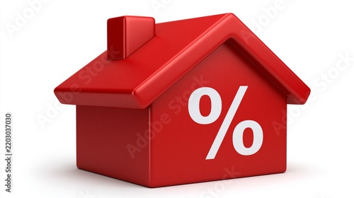 Red house icon representing real estate interest rates and property mortgage
