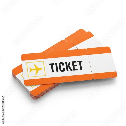 Orange airplane ticket mockup with shadow