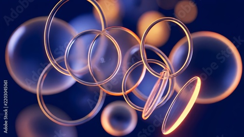 Abstract glowing circles and bubbles on blue background