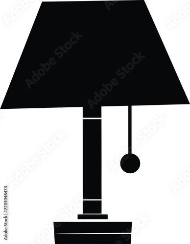 Black table lamp silhouette icon illustration isolated on white background with desk lamp