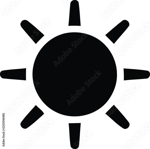 Black sun icon silhouette with rays graphic symbol illustration sunshine icon weather icon solar icon
