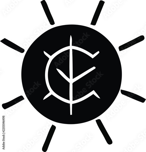 Black sun and tree ecology logo symbol icon vector illustration with eco icon environment logo green energy