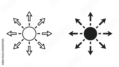 Radial expansion arrows vector icon set for growth and distribution concepts