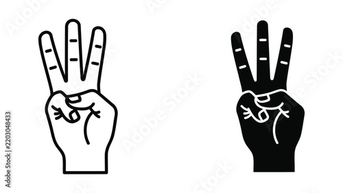 Bild auf Leinwand Hand showing number three finger sign for counting and gesture communication vec