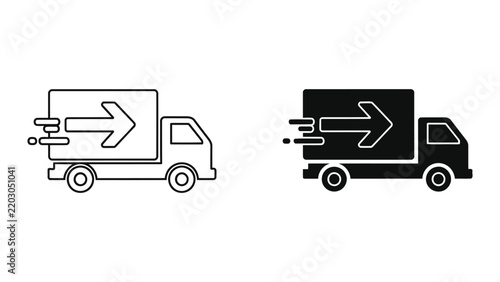 Delivery truck vector icon with motion arrow for logistics and shipping services concepts
