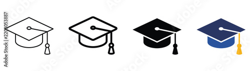 Graduation hat icon with education cap symbol for university, college, academic achievement, learning and success vector.