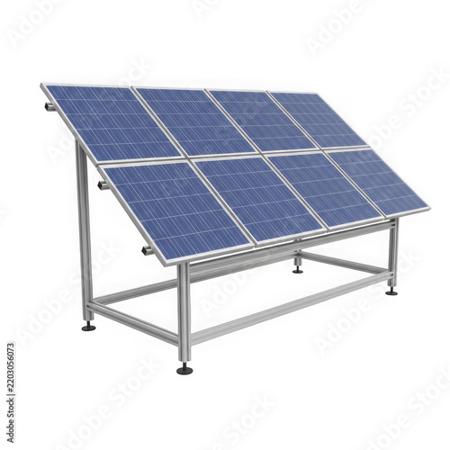 Solar panels on metal frame outdoor setup isolated on transparent background