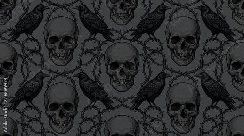Vintage Gothic Engraved Halloween Seamless Background