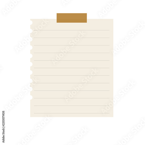 Isolated piece of lined notebook paper held up with brown masking tape transparent background
