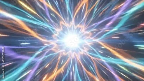 Vibrant Abstract Cosmic Energy Burst with Radiant Colorful Glowing Light Lines in Deep Space