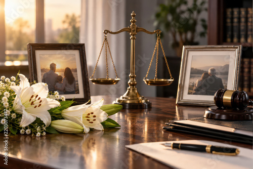 Inheritance Law and Family Estate Planning with Scales of Justice and Gavel