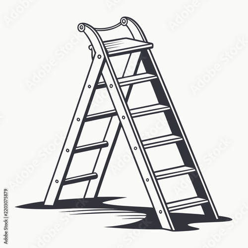 Obraz na płótnie Folding stepladder wooden step ladder freestanding household tool vector illustr