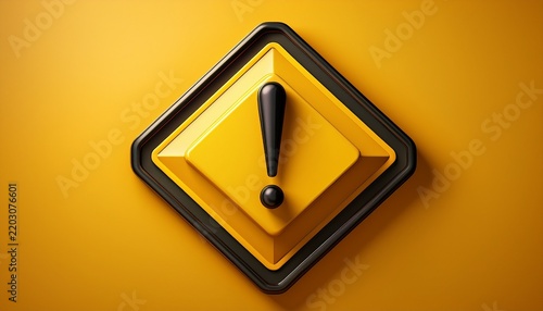a vibrant yellow backdrop featuring a 3d warning sign with exclamation point indicating caution and important information