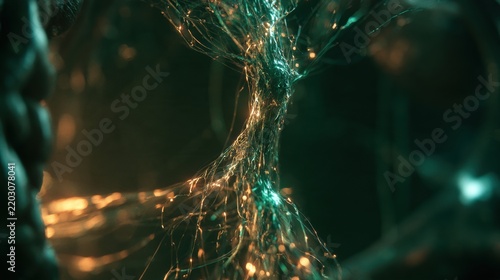 A render displays a glowing cable, the vagus nerve, linking the gut to the brain, showing bidirectional signals against a dark background.